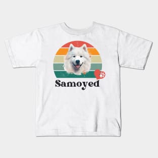 Samoyed retro sunset, perfect for anyone that loves samoyed dogs Kids T-Shirt